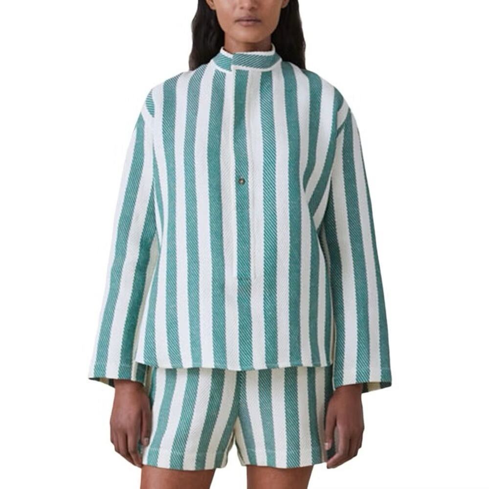 NWT Attersee The Pop-Over Shirt | Green - Stripe / SMALL